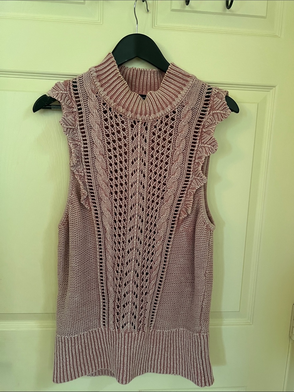 White House Black Market Dusty Rose Sleeveless Cable & Lace Turtleneck Sweater